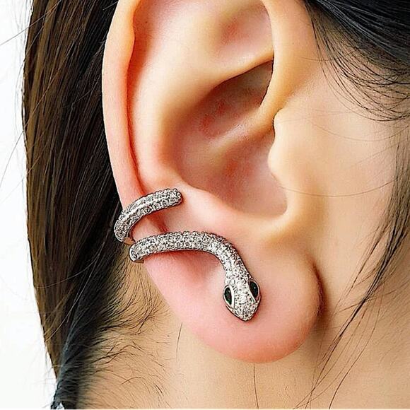 White Gold Snake Zircon Earrings Creative Design Trendy - Picture 1 of 4